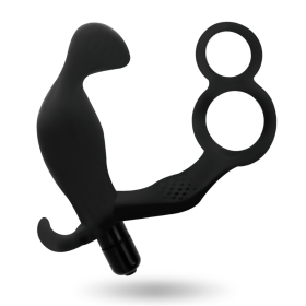 ADDICTED TOYS - Analplug mit Doppel-Penisring und Hodenring, schwarz