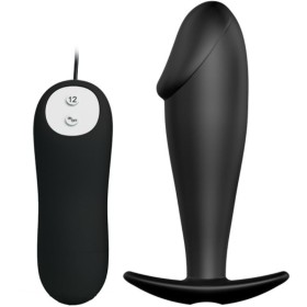 PRETTY LOVE Analplug aus Silikon in Penisform mit 12 Vibrationsmodi, Schwarz