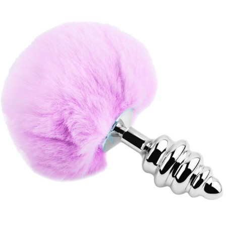ALIVE - Anal Pleasure Metall Spiral Plug mit Fluffy Violett Pompon Größe L
