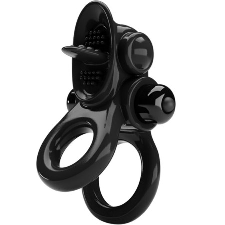 PRETTY LOVE - Passionate Ring Doppel-Vibrationsring mit Klitorisstimulator, Schwarz