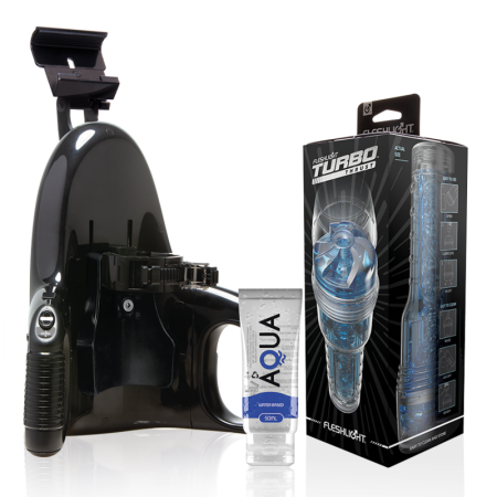 FLESHLIGHT Turbo Thrust Blue Ice Set mit Universalhalterung und Aqua Quality Gleitgel 50 ml