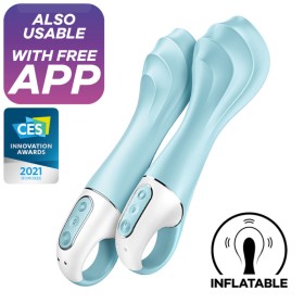 SATISFYER Air Pump Vibrator 5+ - Aufblasbarer G-Punkt Vibrator mit App Steuerung, Blau