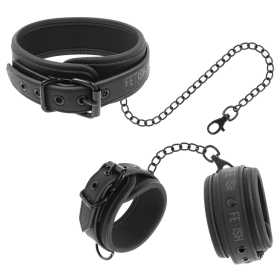 FETISH SUBMISSIVE - Veganes Leder Halsband und Handfesseln mit Neoprenfutter