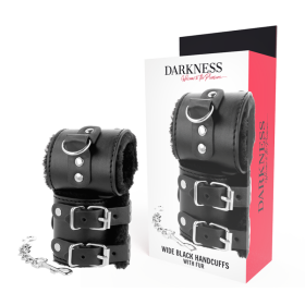 DARKNESS Bondage - Verstellbare schwarze Leder-Handfesseln mit Futter
