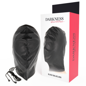 DARKNESS Subjugation Maske Schwarz - Komfortable BDSM Kapuze aus Satin