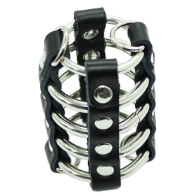 OHMAMA FETISH - Penis-Käfig mit Metallringen und Lederriemen