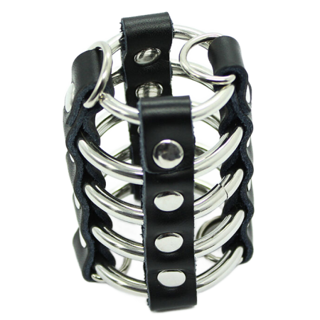 OHMAMA FETISH - Penis-Käfig mit Metallringen und Lederriemen