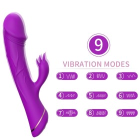 ARMONY Rabbit Dildo Vibrator aus Silikon, Violett, 2x9 Vibrationsmodi, USB Wiederaufladbar