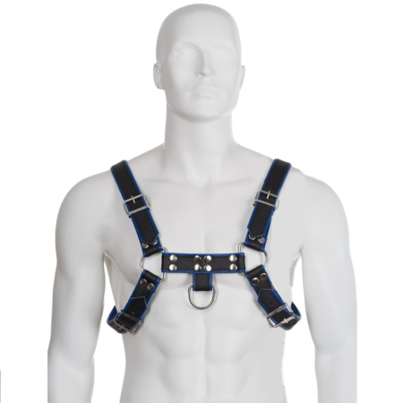 LEATHER BODY - Blauer und schwarzer Leder-Brustgeschirr Bulldog für BDSM