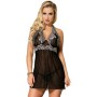 SUBBLIME - Babydoll Weiß mit schwarzer Blumenspitze S/M