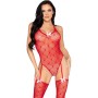 Leg Avenue 89360 Bodysuit mit offenem Rücken und Strapsgürtel in Rot - Einheitsgröße