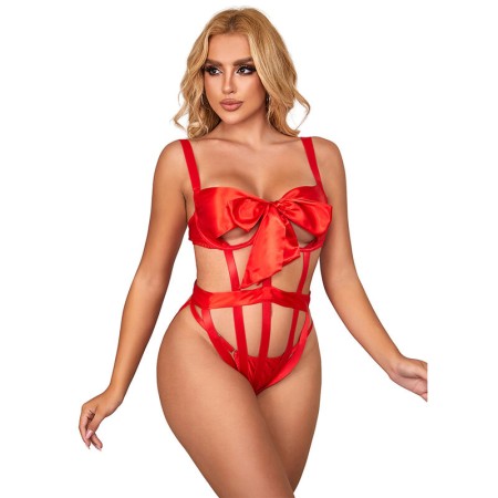 SUBBLIME Sexy Netz-Body mit roter Schleife L/XL - Verführerische Eleganz