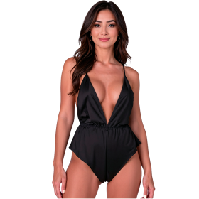 PASSION SENSIE Body Schwarz S/M – Eleganter Satin-Body mit V-Ausschnitt
