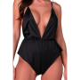 PASSION SENSIE Body Schwarz S/M – Eleganter Satin-Body mit V-Ausschnitt