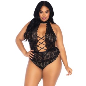 Leg Avenue Plus Size Teddy mit floralem Spitzenmuster und Frontöffnung