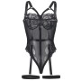 SUBBLIME - Eleganter Teddy mit integriertem Strapsgürtel und Spitzenbesatz Schwarz S/M