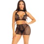 Leg Avenue - Schwarzes offenes Spitzen-Top & Minirock Set