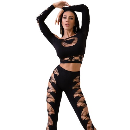 CHILIROSE CR 4436 Top und Leggings Set Schwarz S/L