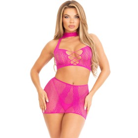 Leg Avenue Fuchsia Spitzen-Top & Minirock Set – Verführerisch und Elastisch