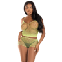 LEG AVENUE - Set Netzshirt & Shorts in Limette