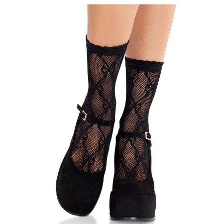 Leg Avenue Schwarze Spitzen-Bow-Töckelsocken – Elegante Netzoptik