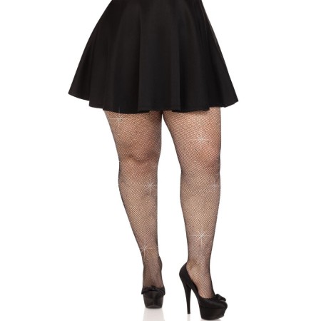 Leg Avenue Plus Size Netzstrümpfe mit Kristallbesatz in Schwarz
