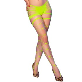 CHILIROSE CR 4867 Neon Grüne Netzstrumpfhose mit großen Löchern, ohne Fuß