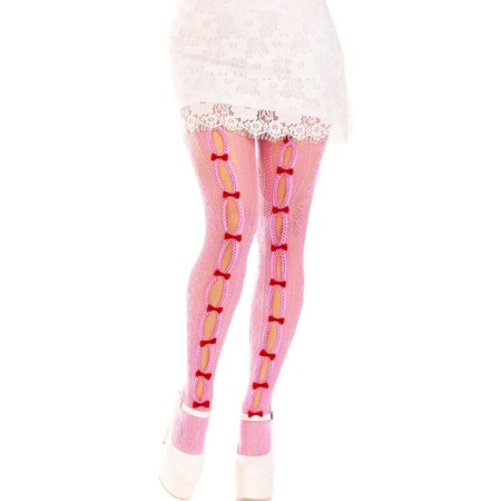 Leg Avenue Netzstrümpfe mit Herz- und Schleifen-Design in Rosa
