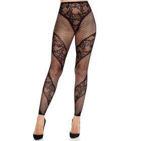 Leg Avenue - Fußlose Spitzenstrumpfhose mit Netzoptik in Schwarz