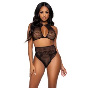 Leg Avenue Zweiteiliges Set: Kurzes Neckholder-Top & High-Waist Tanga, Einheitsgröße