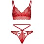 LEG AVENUE - 2-teiliges Set mit Spitzen-Bralette und Doppelriemen-String in Rot M/L