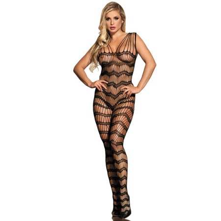 SUBBLIME - 951696 Netz-Bodystocking mit offenem Schritt und Schulterriemen, Schwarz, Einheitsgröße