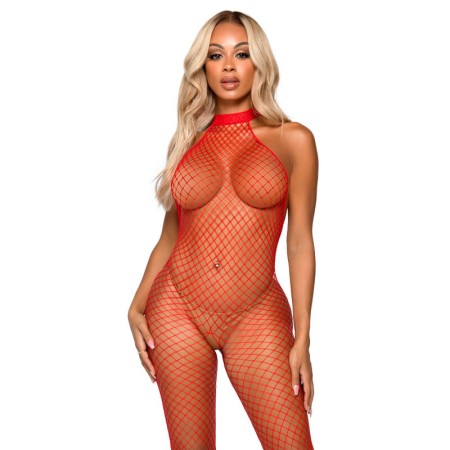 LEG AVENUE - LE FRIVOLE Netz-Bodystocking mit Racer-Kragen, Einheitsgröße, Rot
