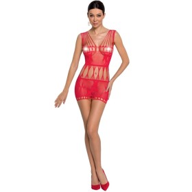 PASSION WOMAN BS090 Rotes Bodystocking Mini-Kleid Einheitsgröße