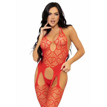 LEG AVENUE - Netz-Bodystocking mit Strapsen Einheitsgröße - Rot