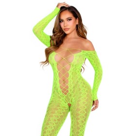 LEG AVENUE - Bodystocking ohne Schritt aus exotischer Schlangenspitze in Neon-Grün