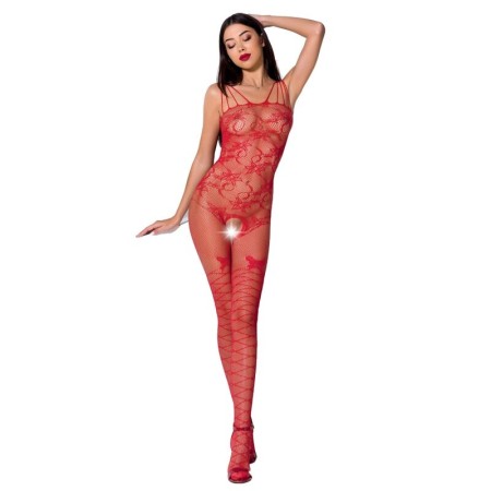 PASSION WOMAN BS076 Bodystocking One Size Rot mit sexy Spitzen