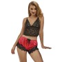 SUBBLIME - Sexy Satin- und Spitzen-Pyjama Schwarz/Rot S/M