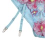 SUBBLIME - 954109 BH + Slip mit Strumpfhalter Blumenmuster Blau S/M