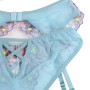 SUBBLIME - 954109 BH + Slip mit Strumpfhalter Blumenmuster Blau S/M