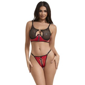 SUBBLIME Roter glänzender Kunstleder-Mesh-BH-Set mit Reißverschluss S/M