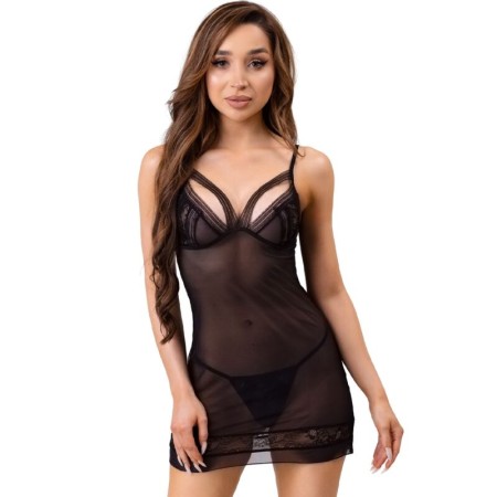 Livco Corsetti Fashion - Tiana LC 20208 Chemise & Tanga Schwarz S/M