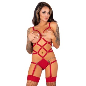 LIVCO CORSETTI FASHION - Thiara LC 20213 Body-Set mit roten Strümpfen L/XL