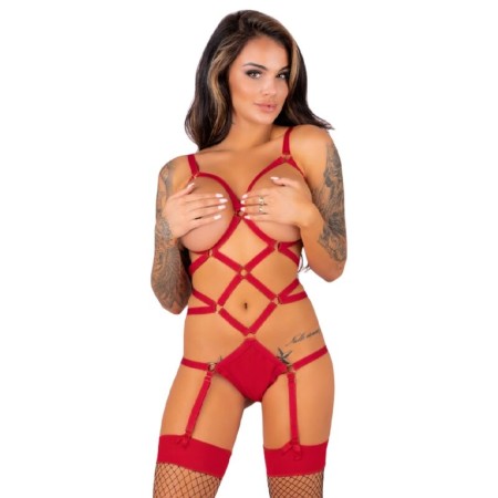 LIVCO CORSETTI FASHION - Thiara LC 20213 Body-Set mit roten Strümpfen L/XL
