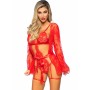 LEG AVENUE - 86123 Set Teddy und Strumpfhalter-Bademantel Rot Größe S
