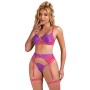 SUBBLIME - 955359 Spitzen-BH-Set mit Strapshaltern in Rosa und Lila S/M