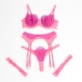 SUBBLIME - 955366 BH-Set mit Spitzenbesatz und Strapshaltern in Rosa und Lila L/XL