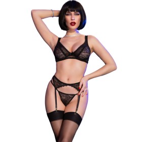 CHILIROSE CR 4692 Set Vier Teile Schwarz L - Verführerische Spitzen-Dessous