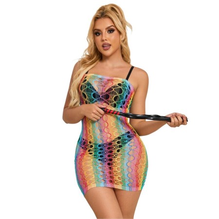 SUBBLIME - 952365 Regenbogen Schulterfreies Netzkleid Einheitsgröße