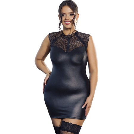 SUBBLIME - Sexy Lederkleid mit schwarzer Spitze L/XL